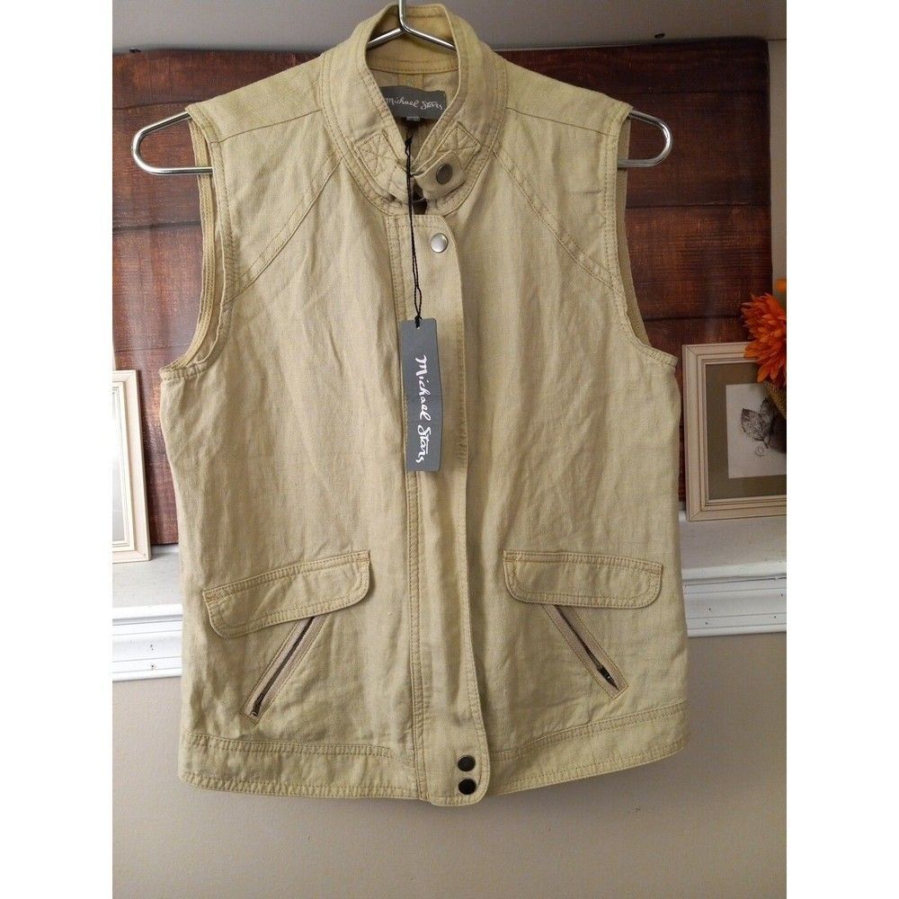 Michael Stars Womens gauze Beige Zip Up Sleeveless Vest Size‎ Small